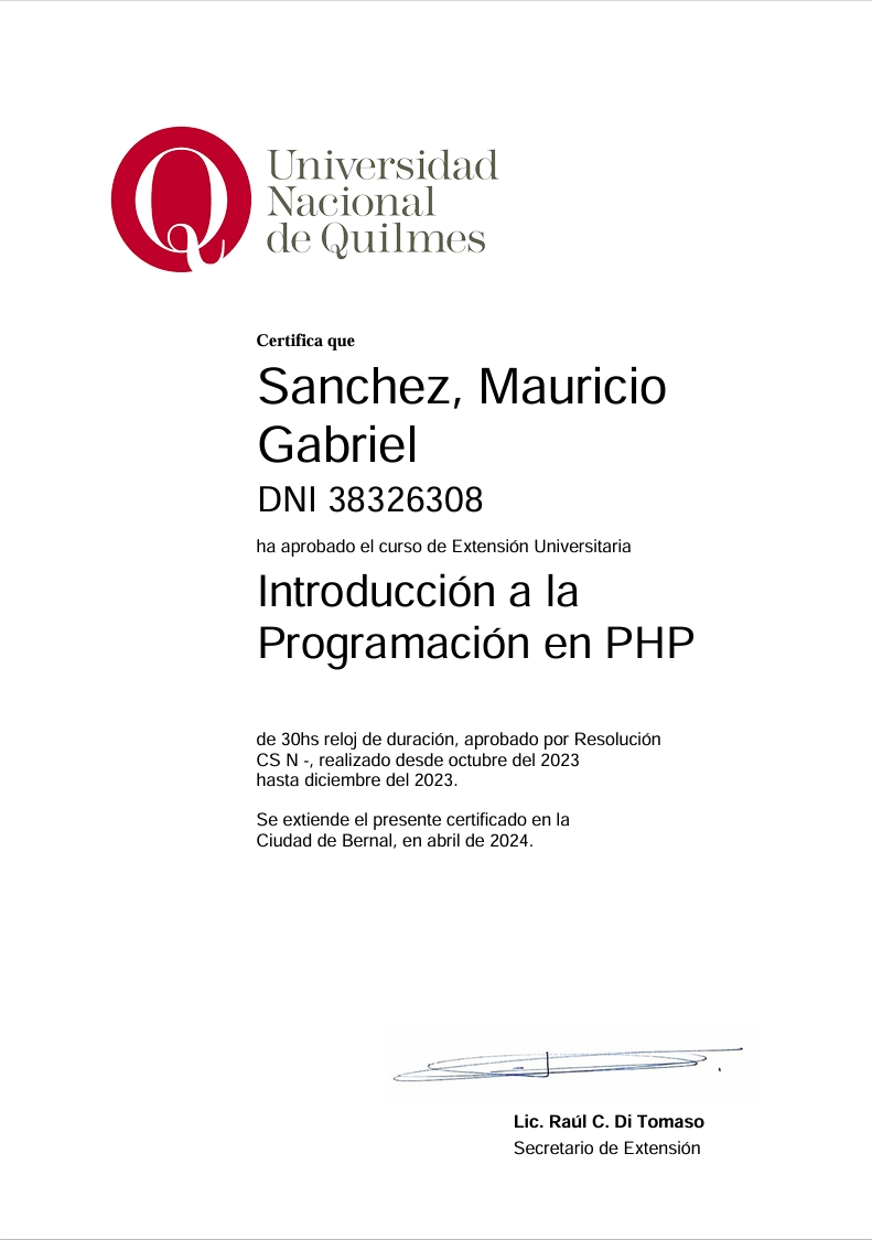 Certificacion Introducción a la Programación en PHP